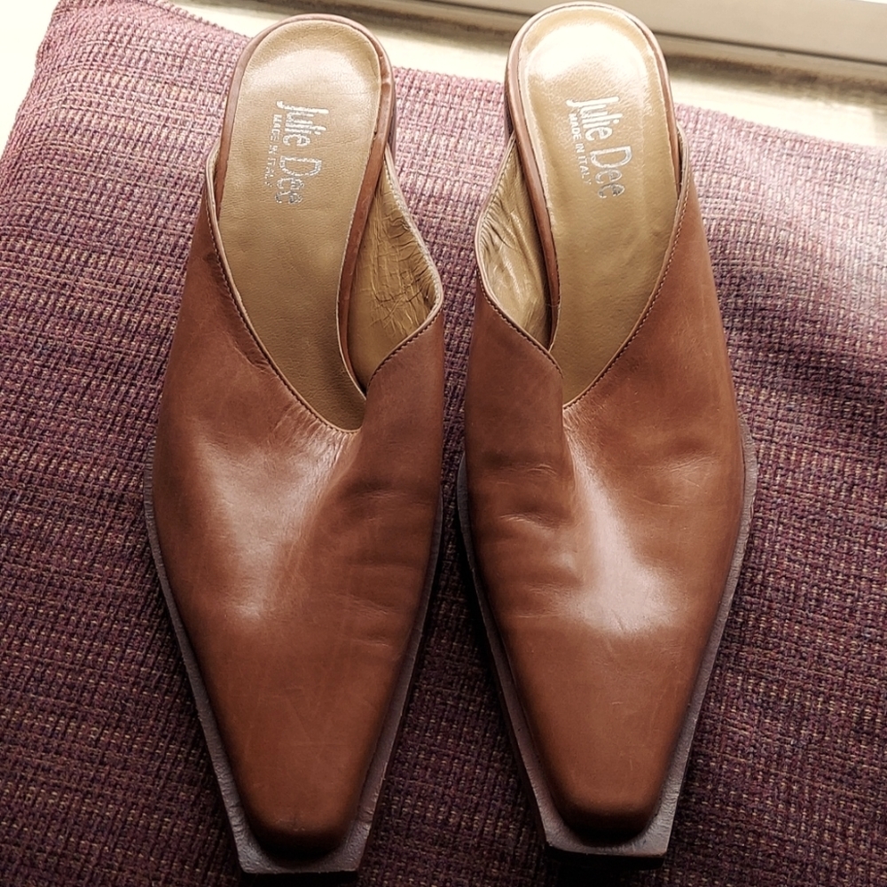 New Italian slides- size 37, color Cognac 1" heal